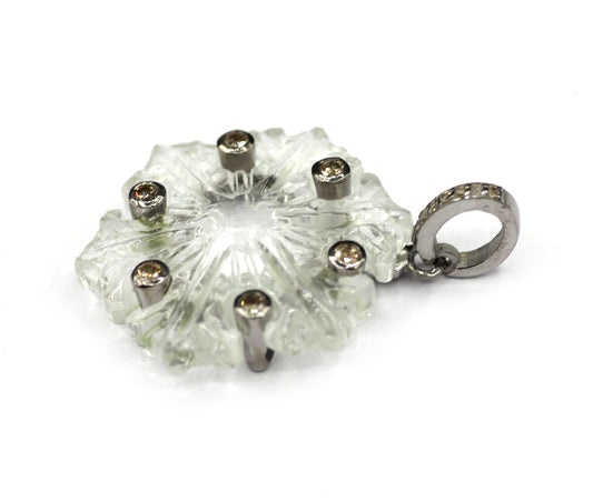 Round Silver Pave Diamond Pendant