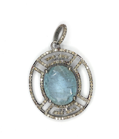 Oval Silver Pave Diamond Pendant