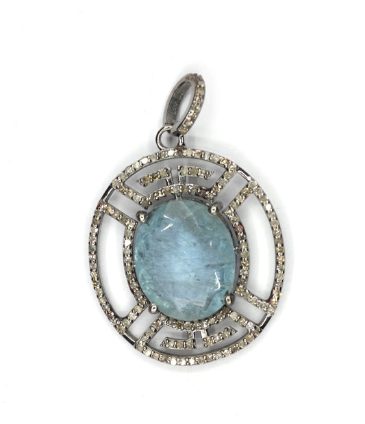 Oval Silver Pave Diamond Pendant