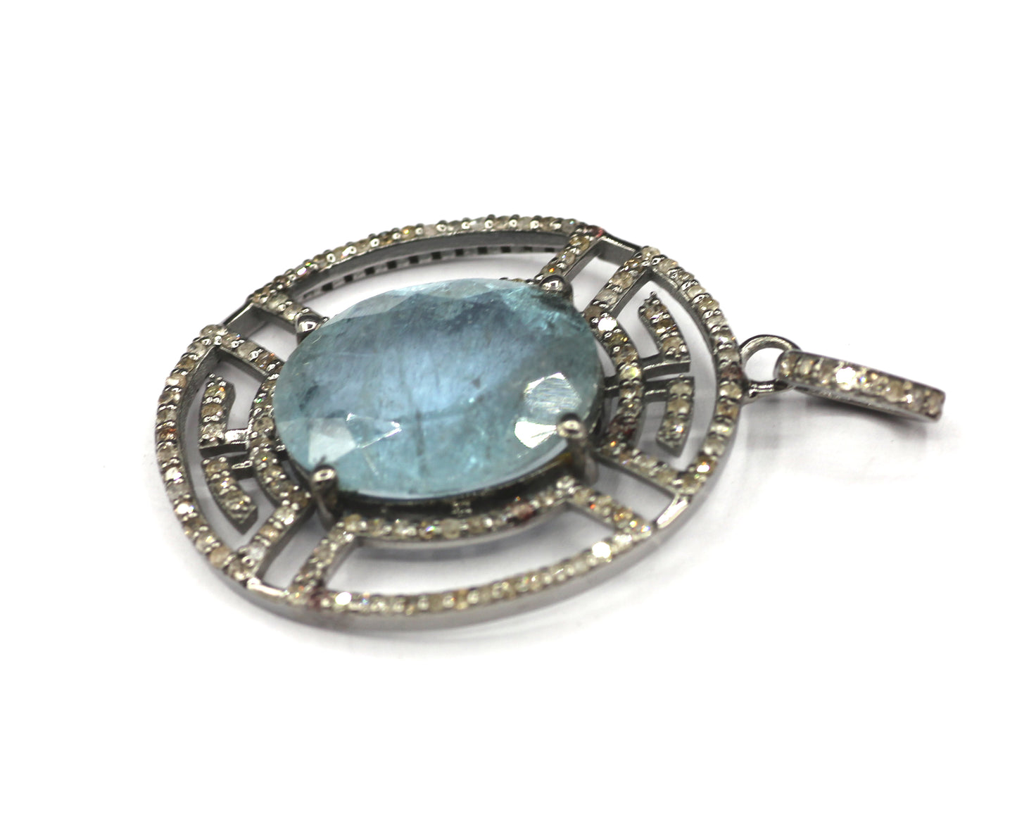 Oval Silver Pave Diamond Pendant