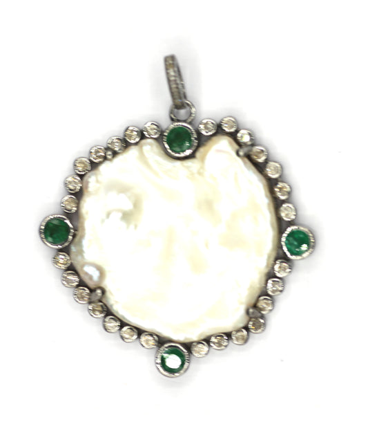 Round Silver Pave Diamond Pendant