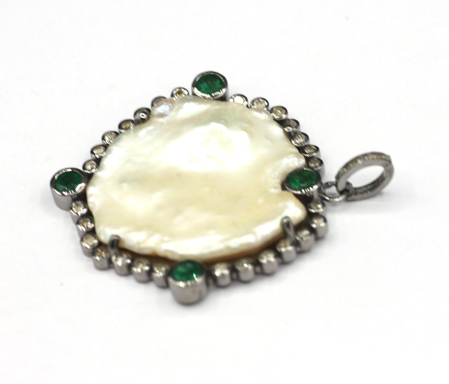 Round Silver Pave Diamond Pendant