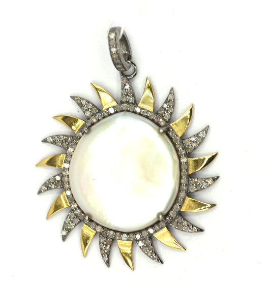 Star Silver Diamond Pendant With Pearl Stone