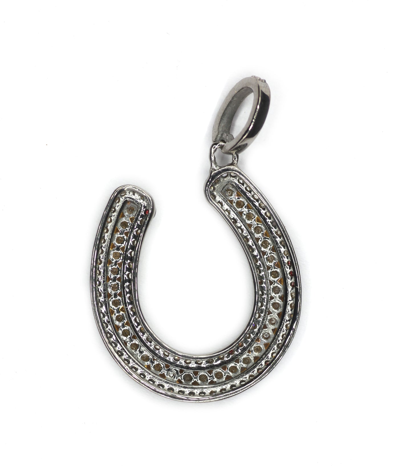Horse Shoe shaped sterling silver pendant with Diamond Two Tone Black & Yellow Pendant