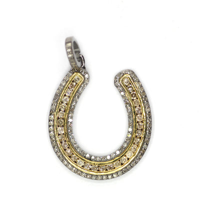 Horse Shoe shaped sterling silver pendant with Diamond Two Tone Black & Yellow Pendant