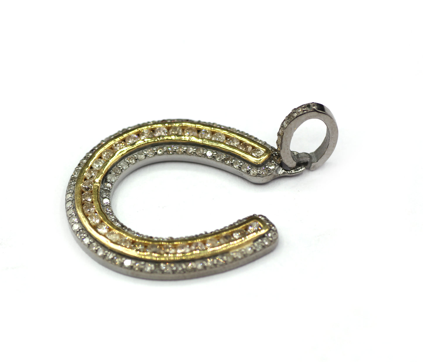 Horse Shoe shaped sterling silver pendant with Diamond Two Tone Black & Yellow Pendant