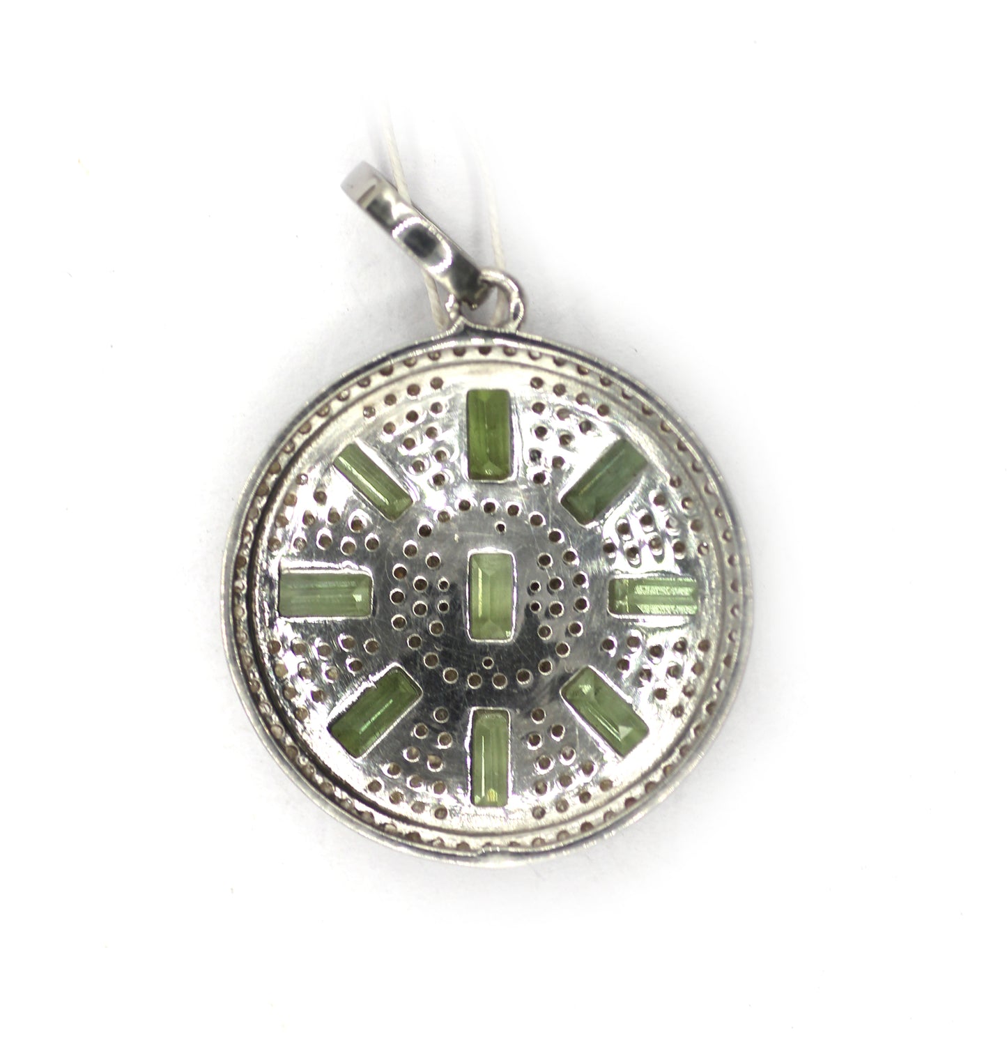 Green Tourmaline Silver Diamond Pendant