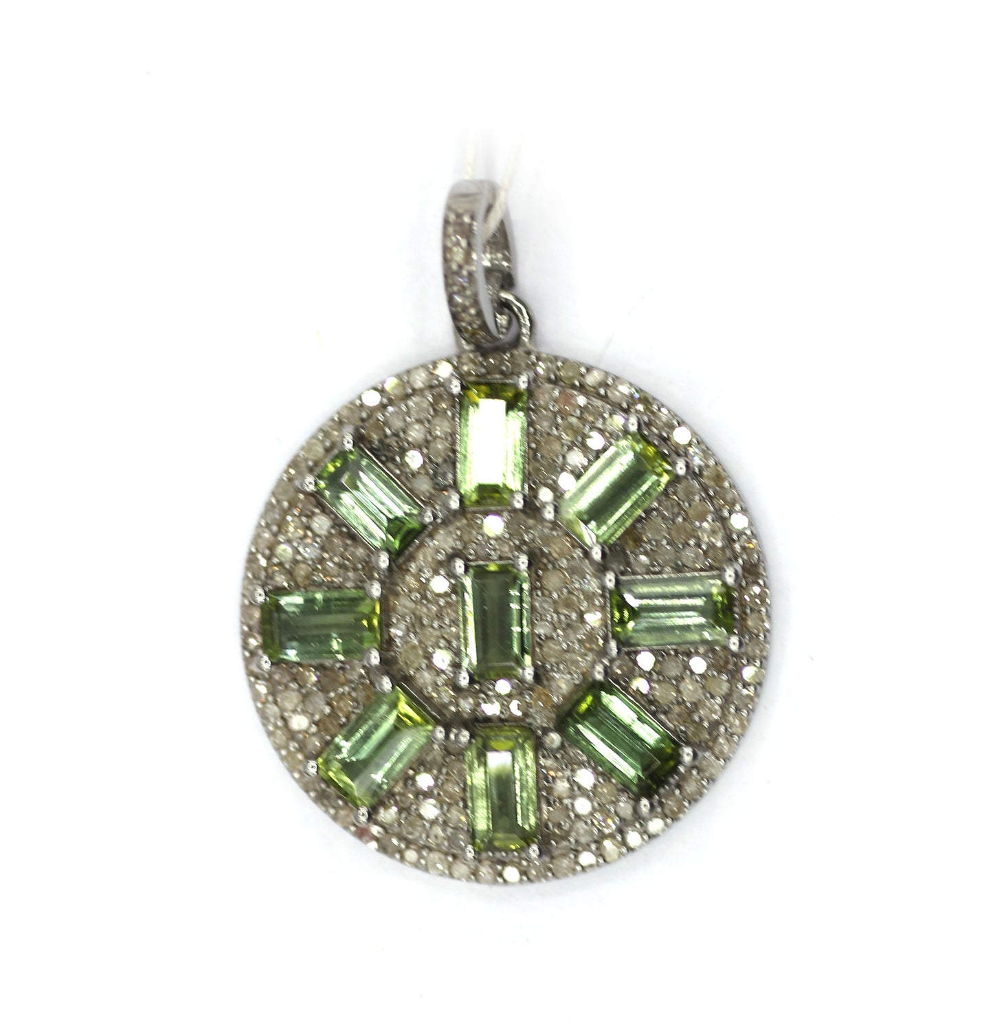 Green Tourmaline Silver Diamond Pendant
