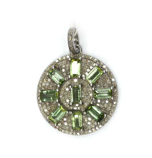 Green Tourmaline Silver Diamond Pendant