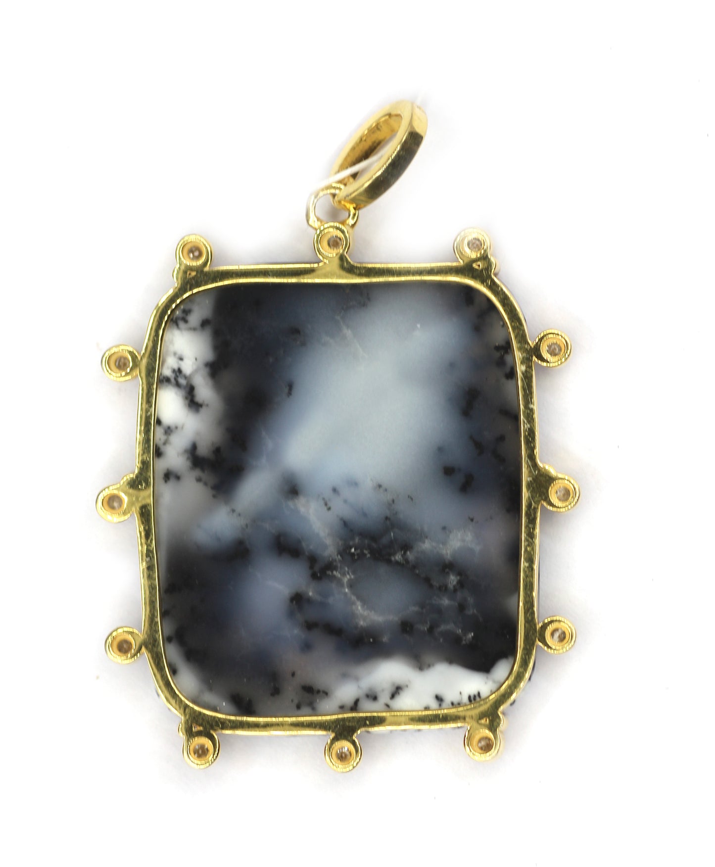 Rectangle 925 Silver Pave Diamond Pendant With Dendrite opal Stone