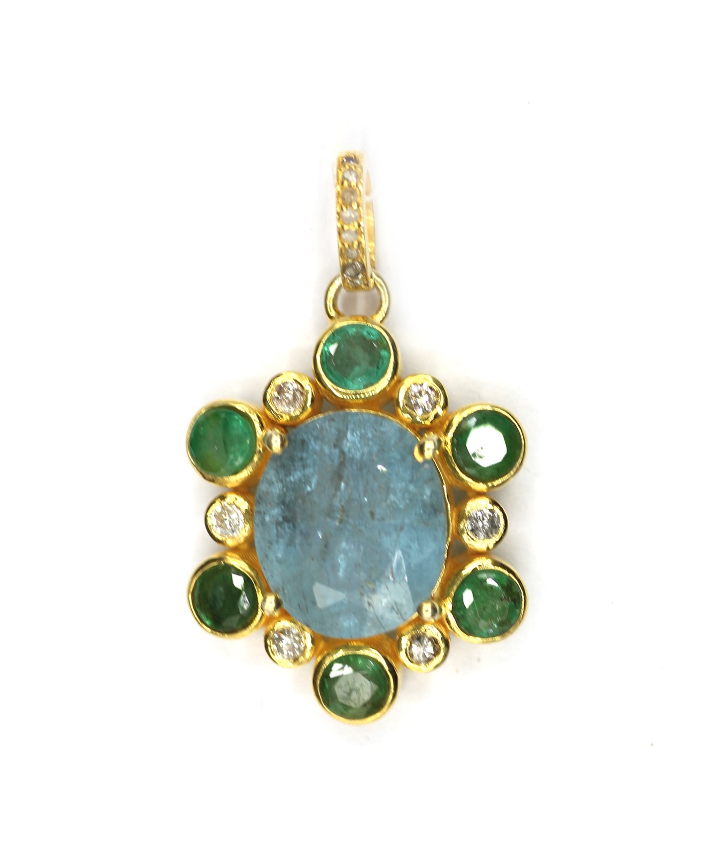 Oval 925 Silver Pave Diamond Pendant With Emerald Stone