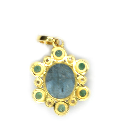 Oval 925 Silver Pave Diamond Pendant With Emerald Stone