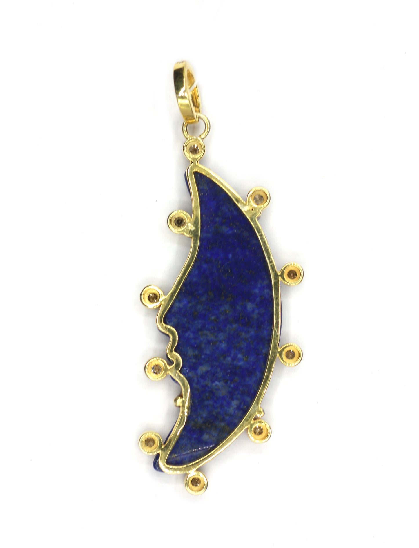 Gold Moon-shaped Lapis lazuli pendant with diamond