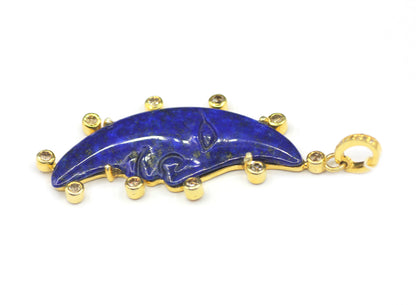 Gold Moon-shaped Lapis lazuli pendant with diamond
