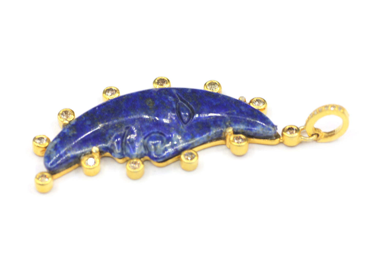 Gold Moon-shaped Lapis lazuli pendant with diamond