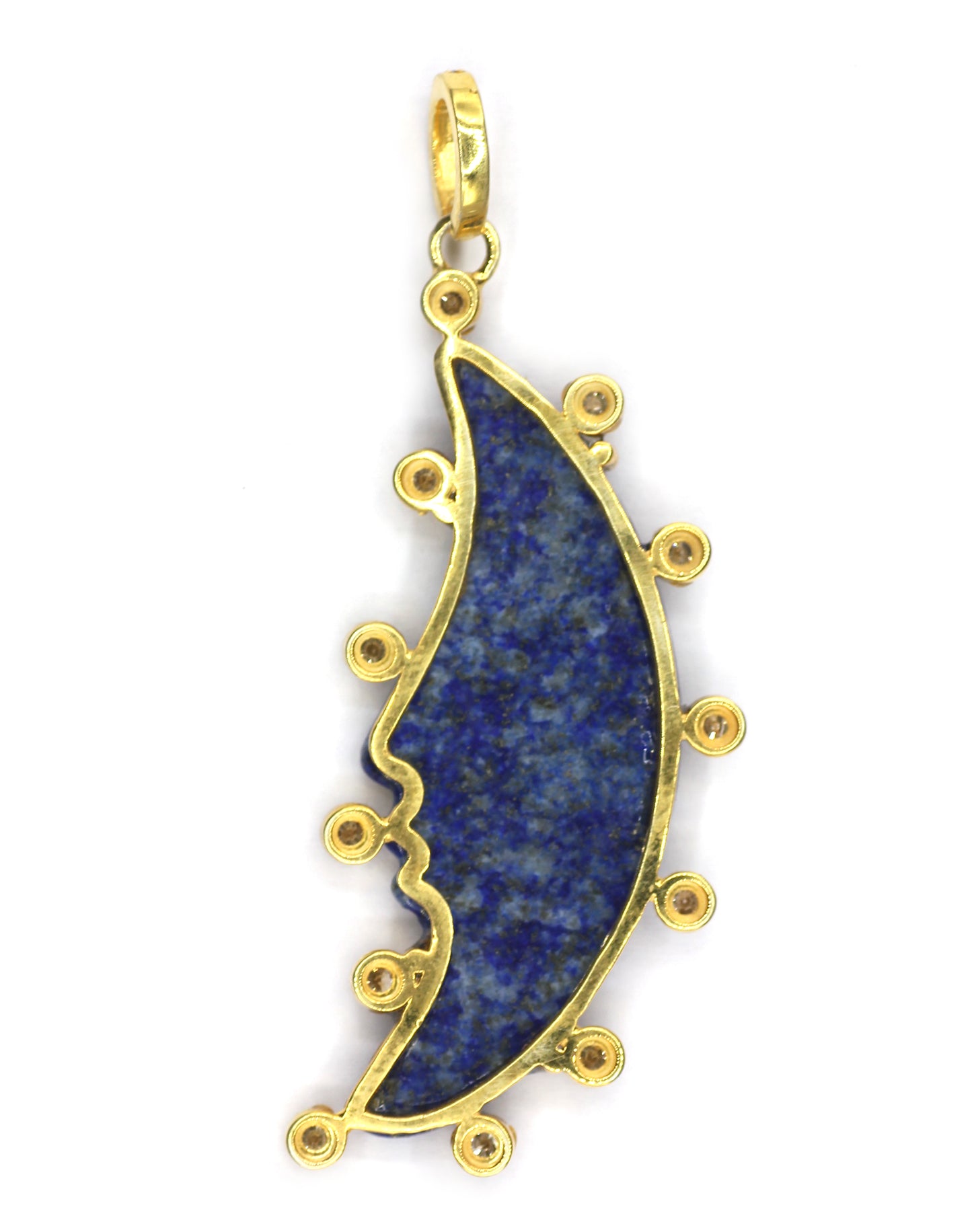 Gold Moon-shaped Lapis lazuli pendant with diamond
