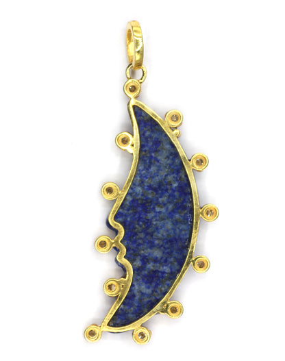 Gold Moon-shaped Lapis lazuli pendant with diamond