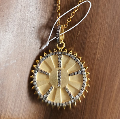 Round star pendant, 26 mm, 0.69 ct diamonds, 925 silver with gold-tone center