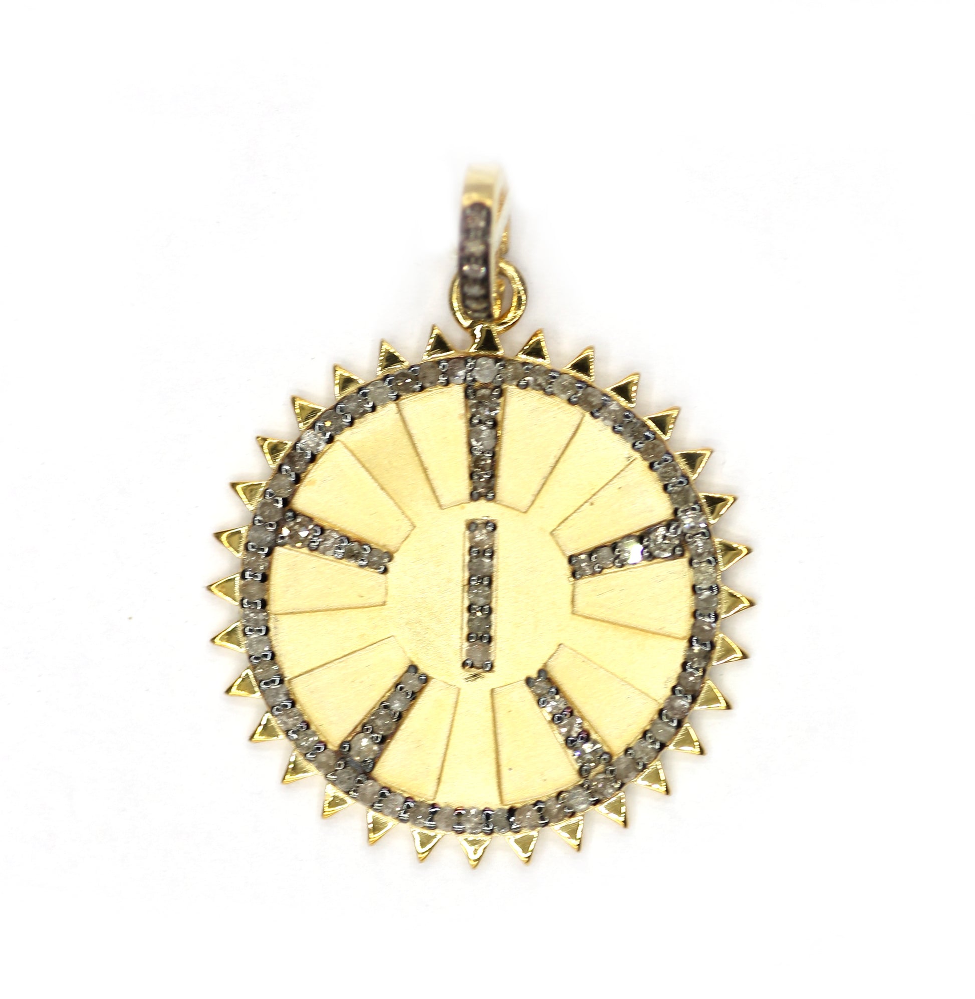 Round star pendant, 26 mm, 0.69 ct pave diamonds, 925 silver with gold-tone center.