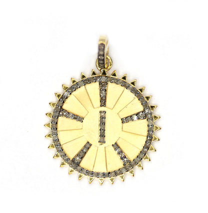 Round star pendant, 26 mm, 0.69 ct pave diamonds, 925 silver with gold-tone center.