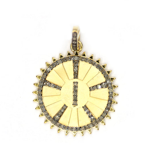 Round star pendant, 26 mm, 0.69 ct pave diamonds, 925 silver with gold-tone center.
