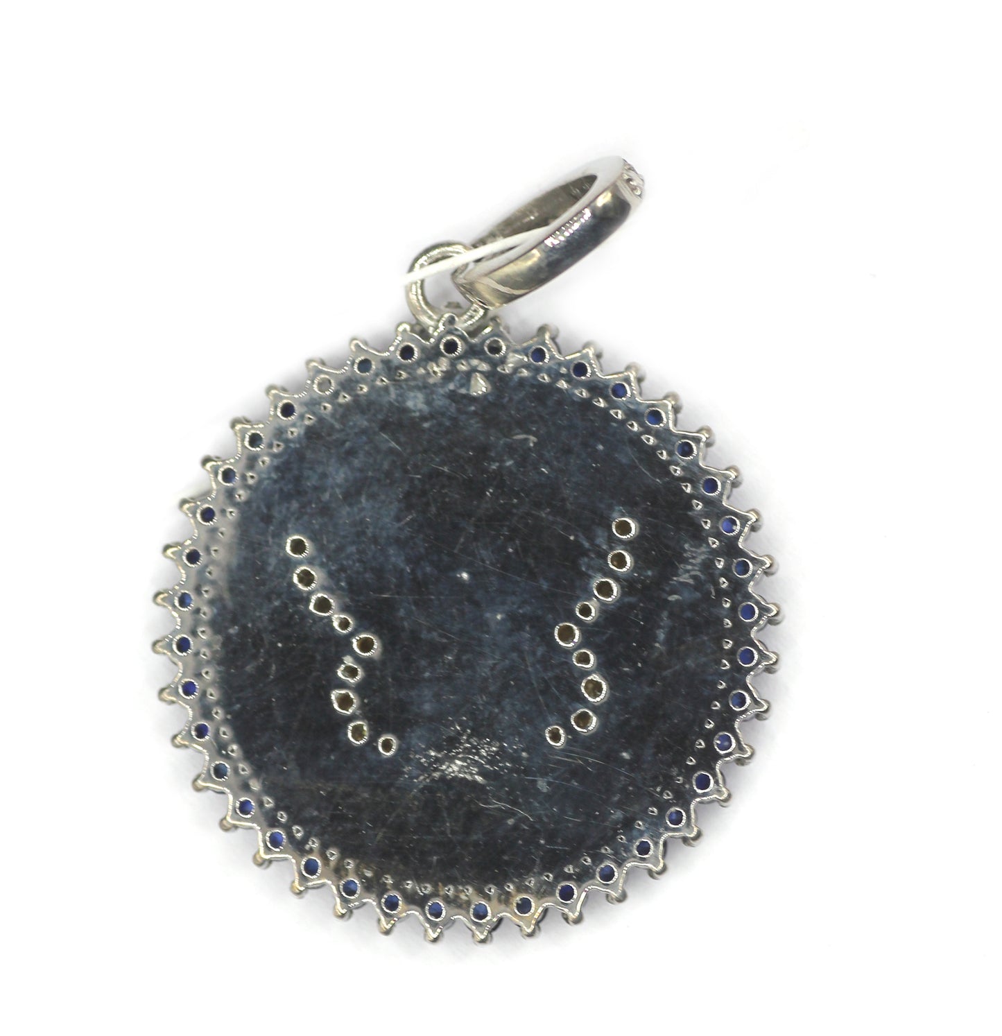 Round Disk On Butterfly pendant in 925 silver with Blue Sapphire And diamonds