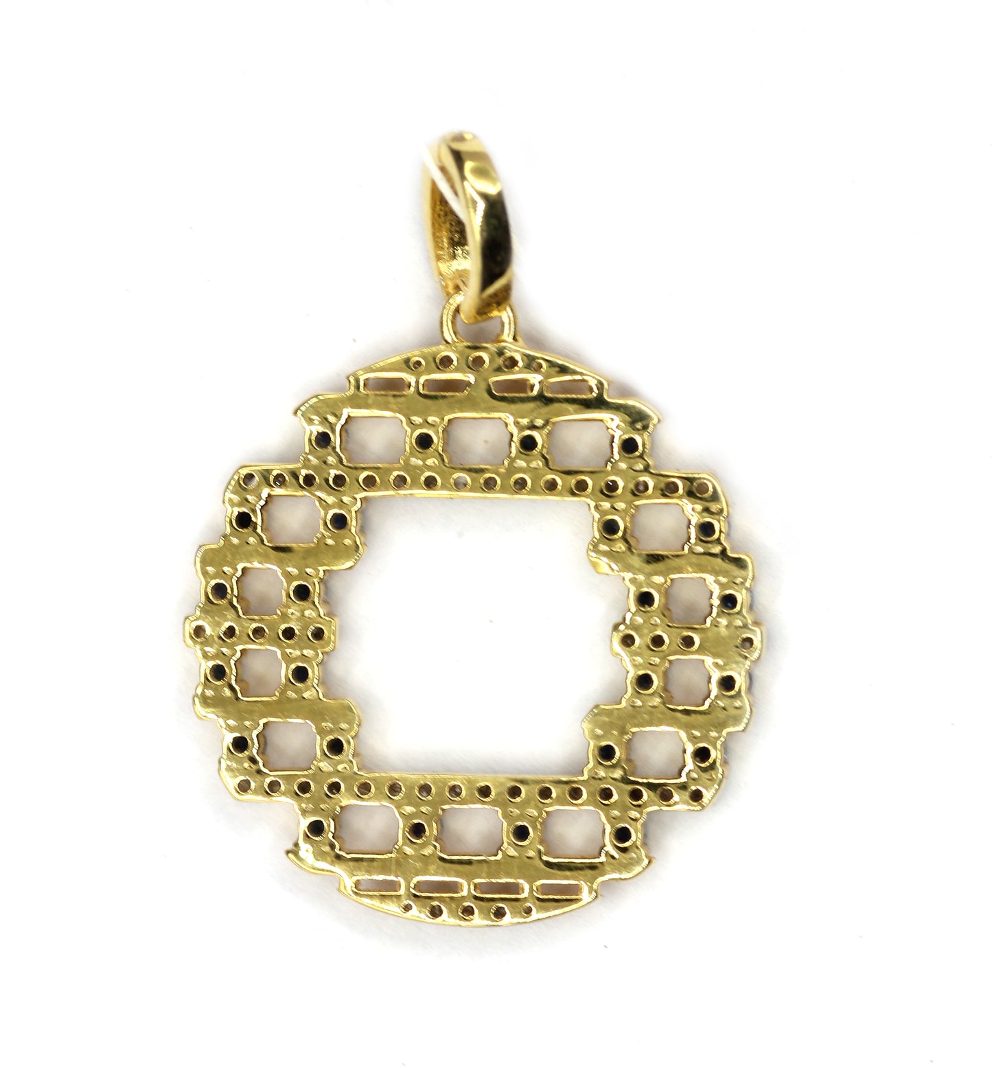 Round shaped sterling silver pendant with Diamond And Blue Sapphire