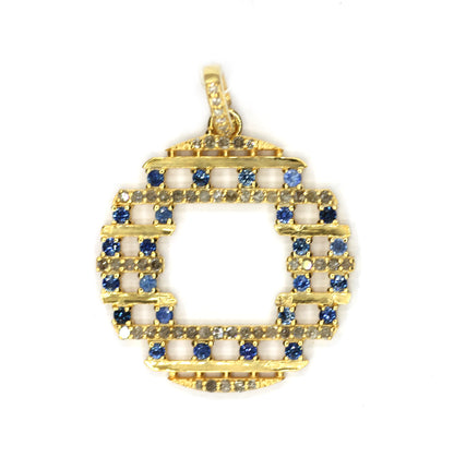 Round shaped sterling silver pendant with Diamond And Blue Sapphire