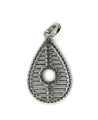 Pear Shape Silver Diamond Pendant With Blue Sapphire Stone