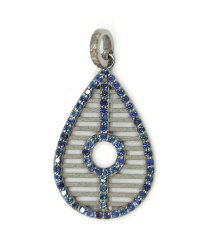 Pear Shape Silver Diamond Pendant With Blue Sapphire Stone