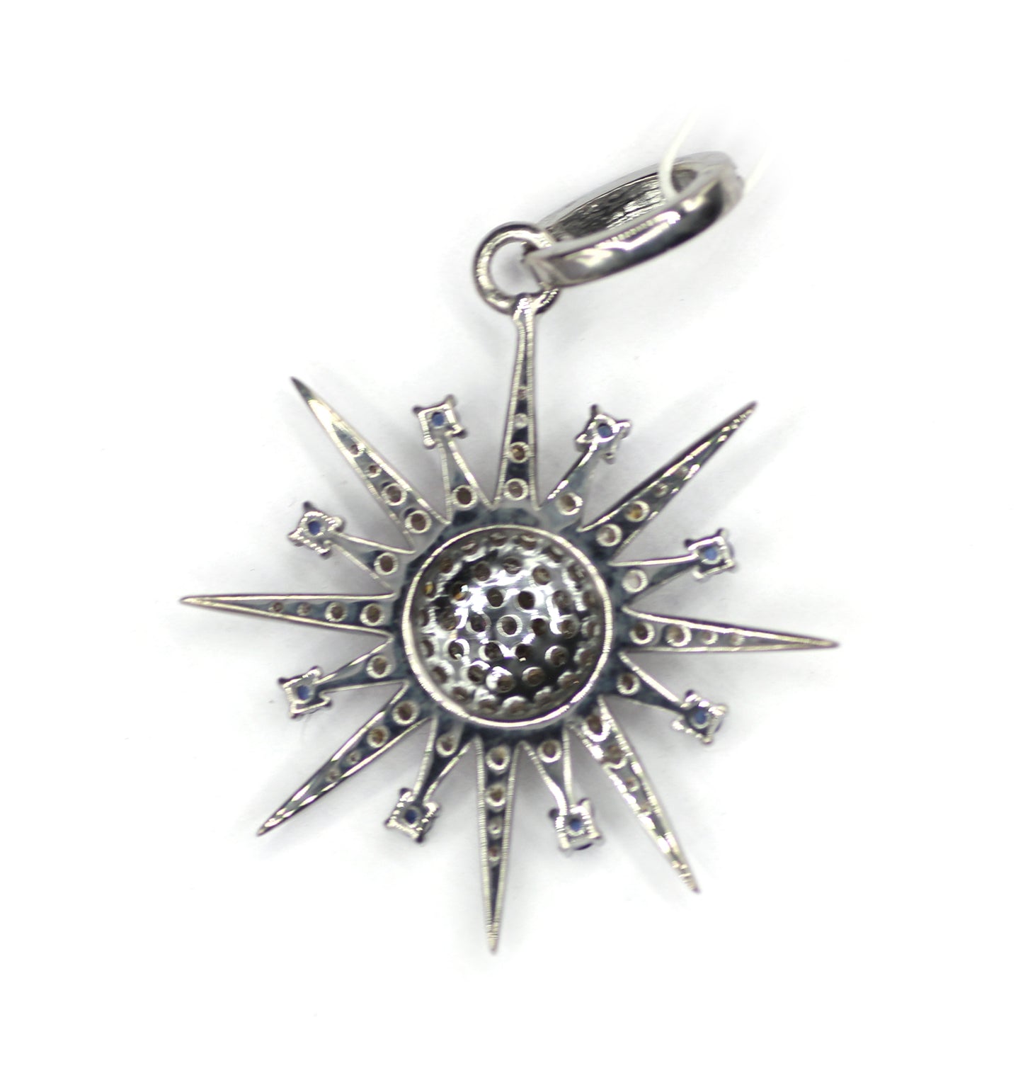 Star shaped sterling silver pendant with Diamond And Blue Sapphire
