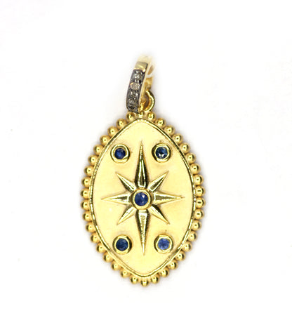 Gold Plated Marquise-shaped Blue Sapphire pendant with diamond
