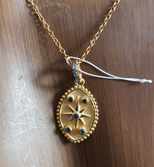 Gold Plated Marquise-shaped Blue Sapphire pendant with diamond