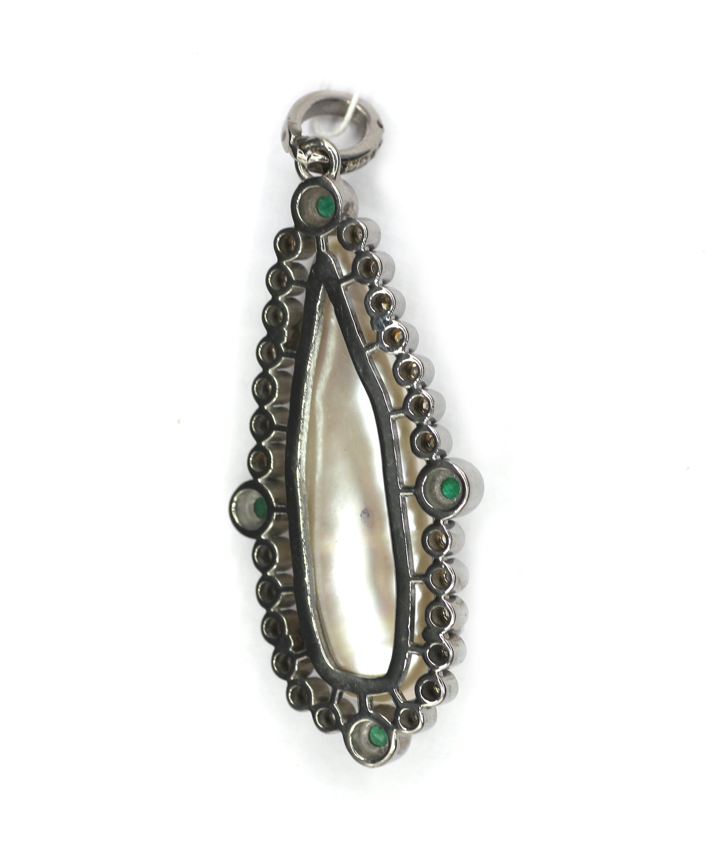 Pearl pendant in 925 silver with diamonds and emeralds