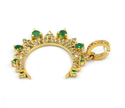 Moon Silver Diamond Pendant With Emerald Stone