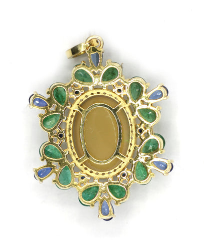 Ethiopian opal Silver Diamond Pendant With Emerald Stone