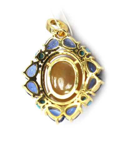 Ethiopian opal Silver Diamond Pendant With Turquoise Stone