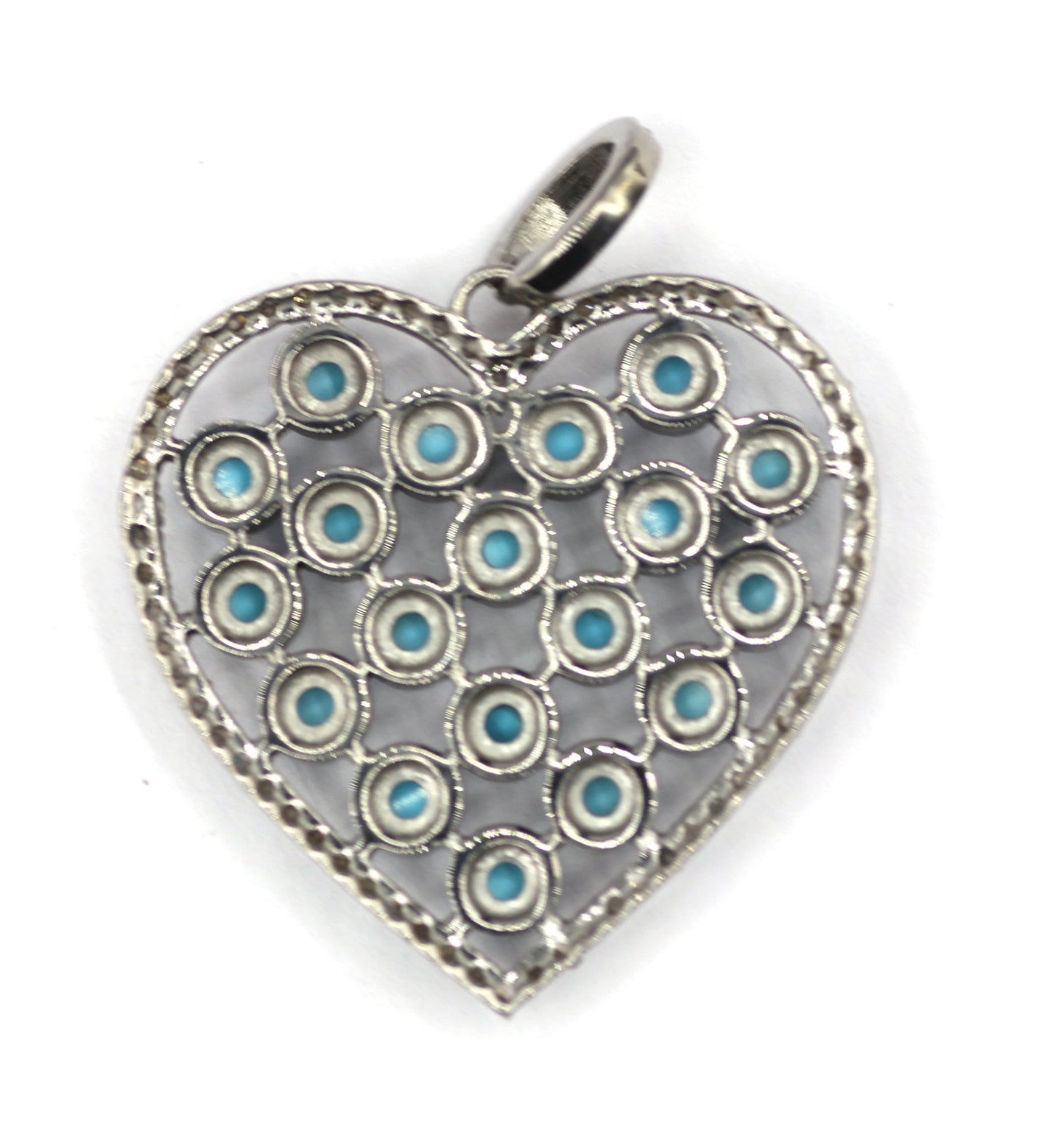 Heart Shape Silver Diamond Pendant With Turquoise Stone