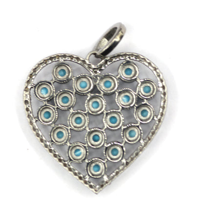 Heart Shape Silver Diamond Pendant With Turquoise Stone