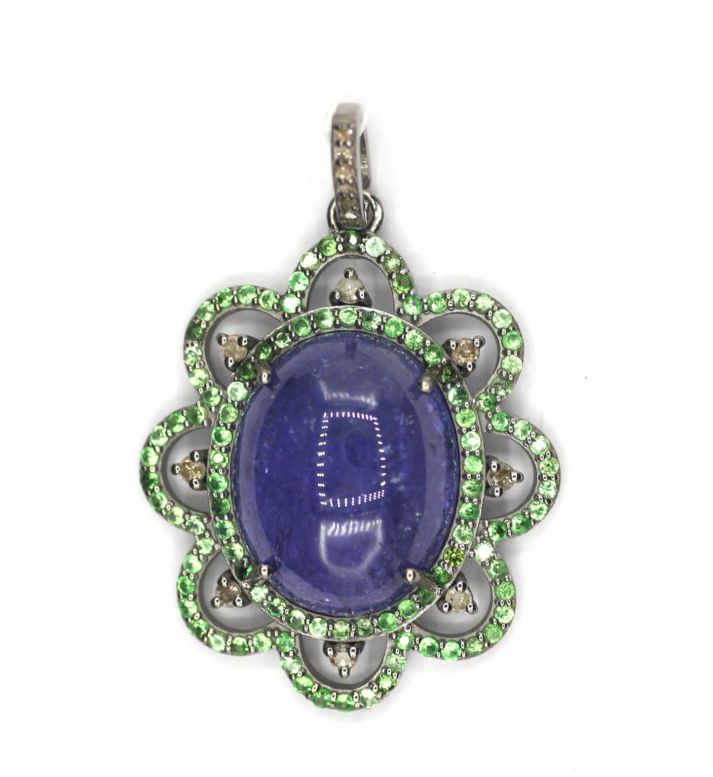 Tanzanite Silver Diamond Pendant With Tsavorite Stone