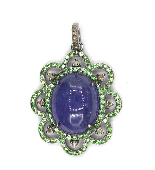 Tanzanite Silver Diamond Pendant With Tsavorite Stone
