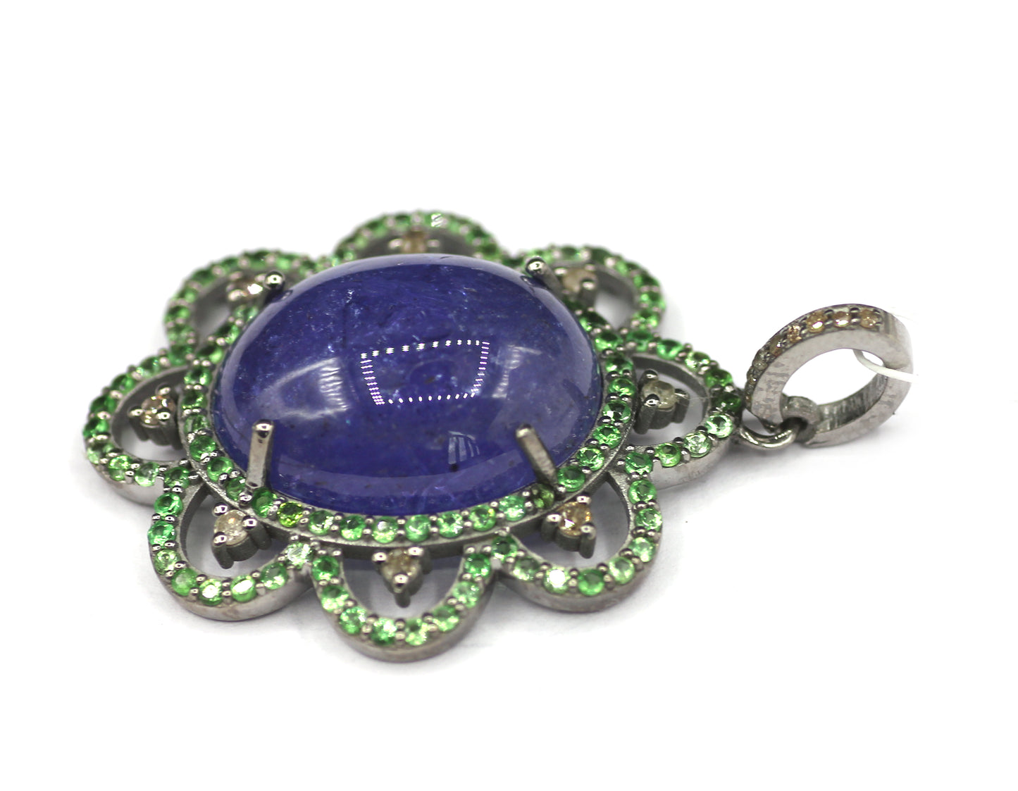 Tanzanite Silver Diamond Pendant With Tsavorite Stone