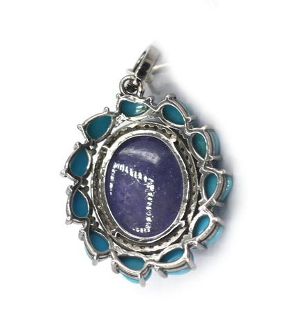 Tanzanite Silver Diamond Pendant With Turquoise Stone