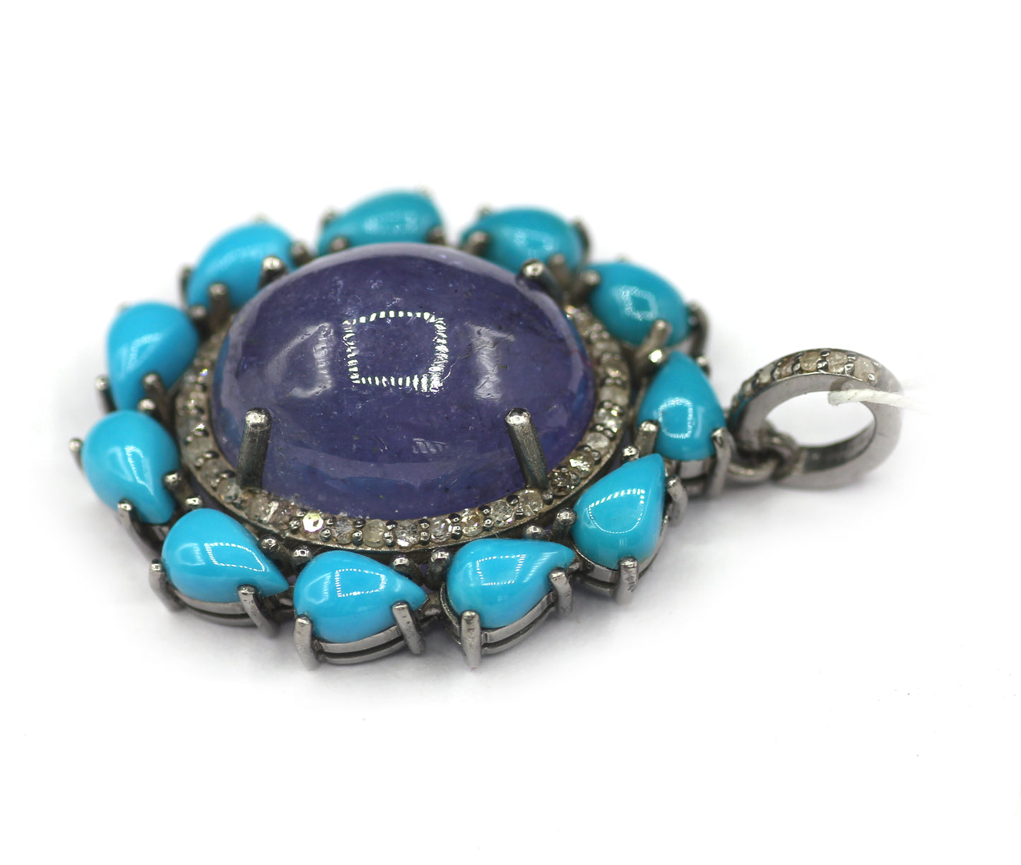 Tanzanite Silver Diamond Pendant With Turquoise Stone