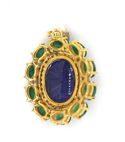 Tanzanite Silver Diamond Pendant With Emerald Stone