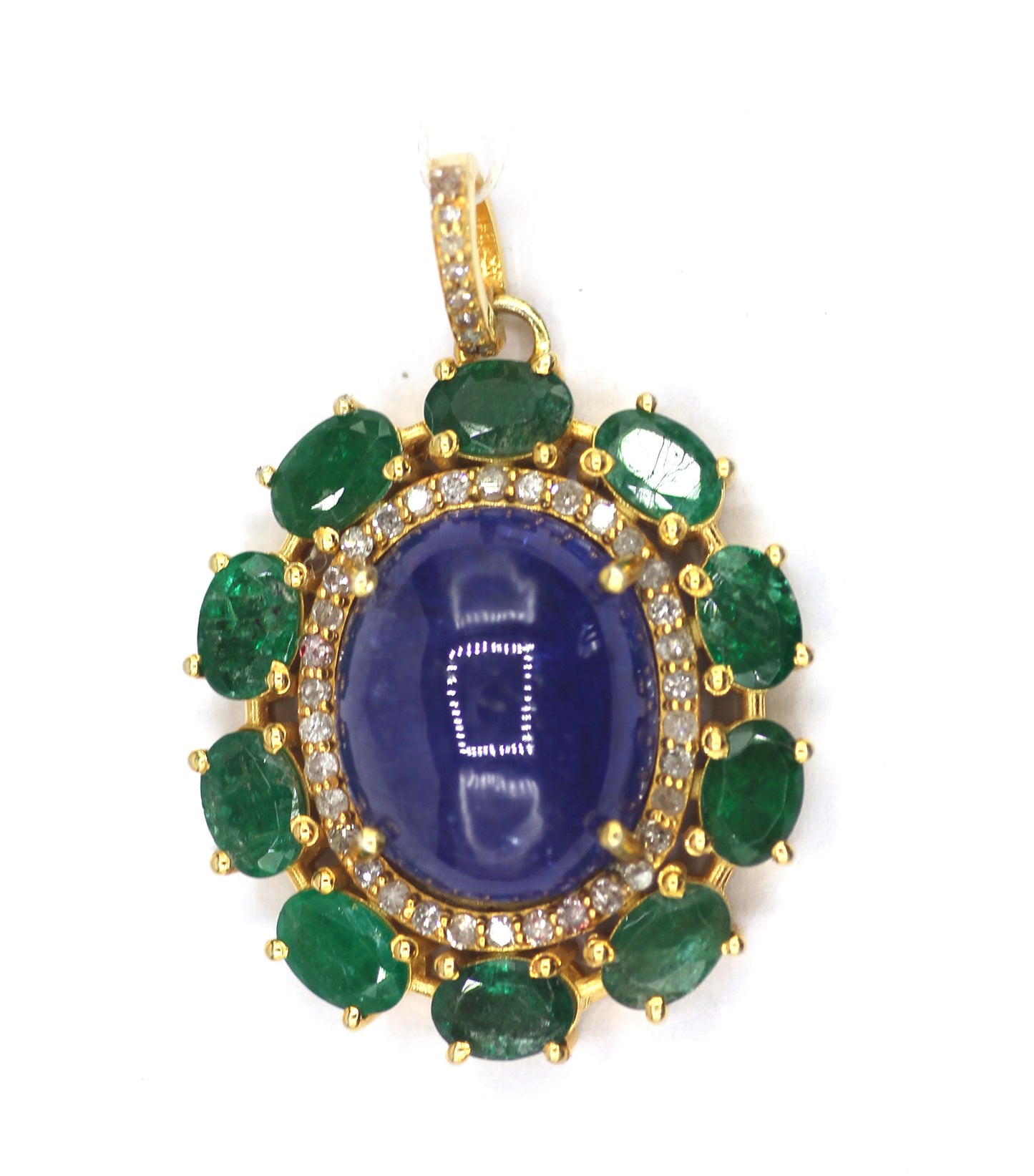 Tanzanite Silver Diamond Pendant With Emerald Stone