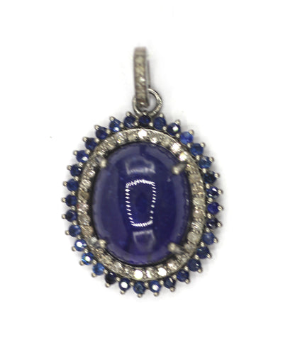 Tanzanite Silver Pave Diamond Pendant With Blue Sapphire Stone