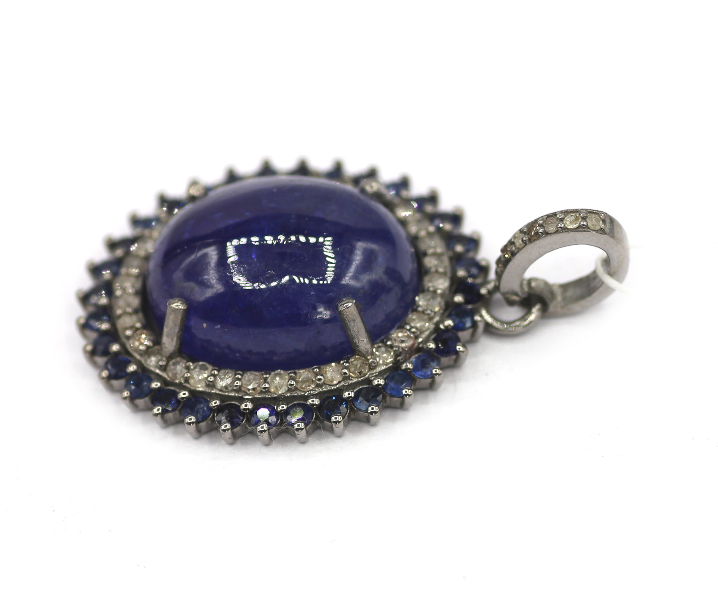 Tanzanite Silver Pave Diamond Pendant With Blue Sapphire Stone