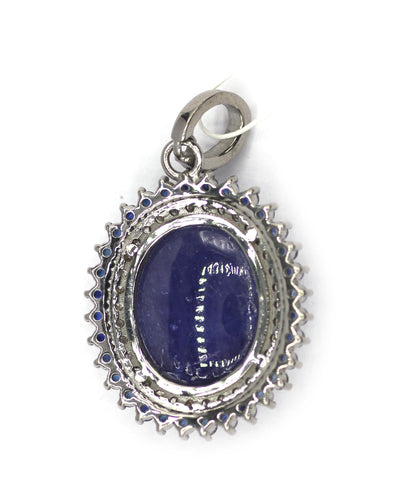 Tanzanite Silver Pave Diamond Pendant With Blue Sapphire Stone