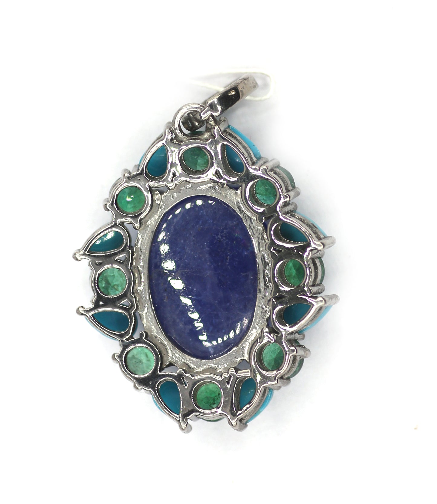 Tanzanite Silver Diamond Pendant With Emerald Stone
